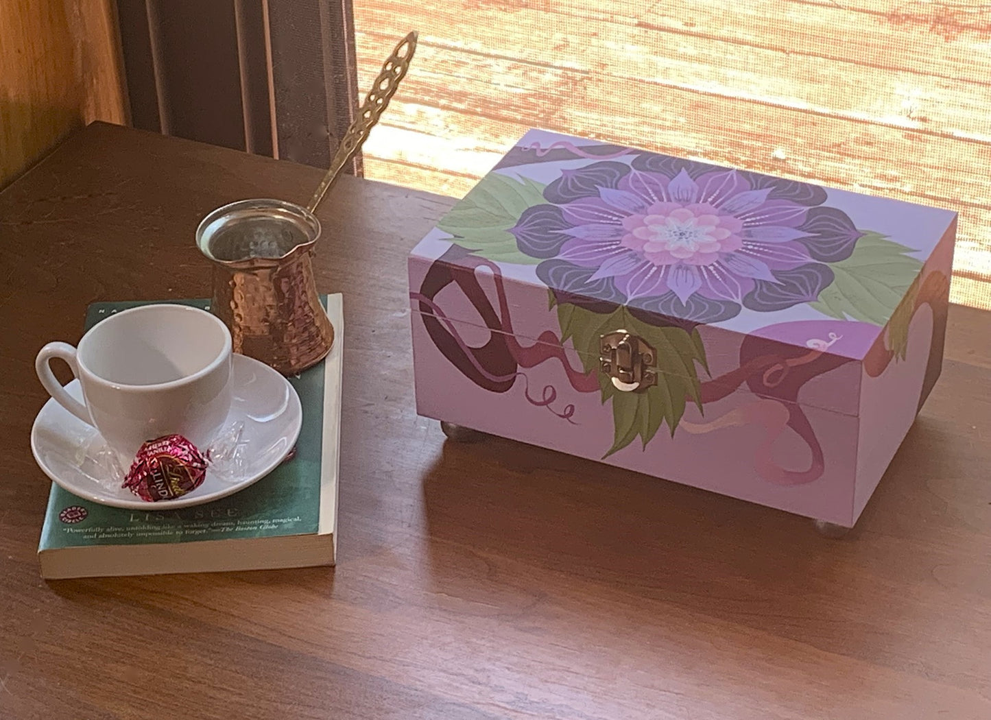 THE UNA MAY  Hand-Painted Floral Keepsake Box — Created to store precious mementos while adding beauty and artistry to any room