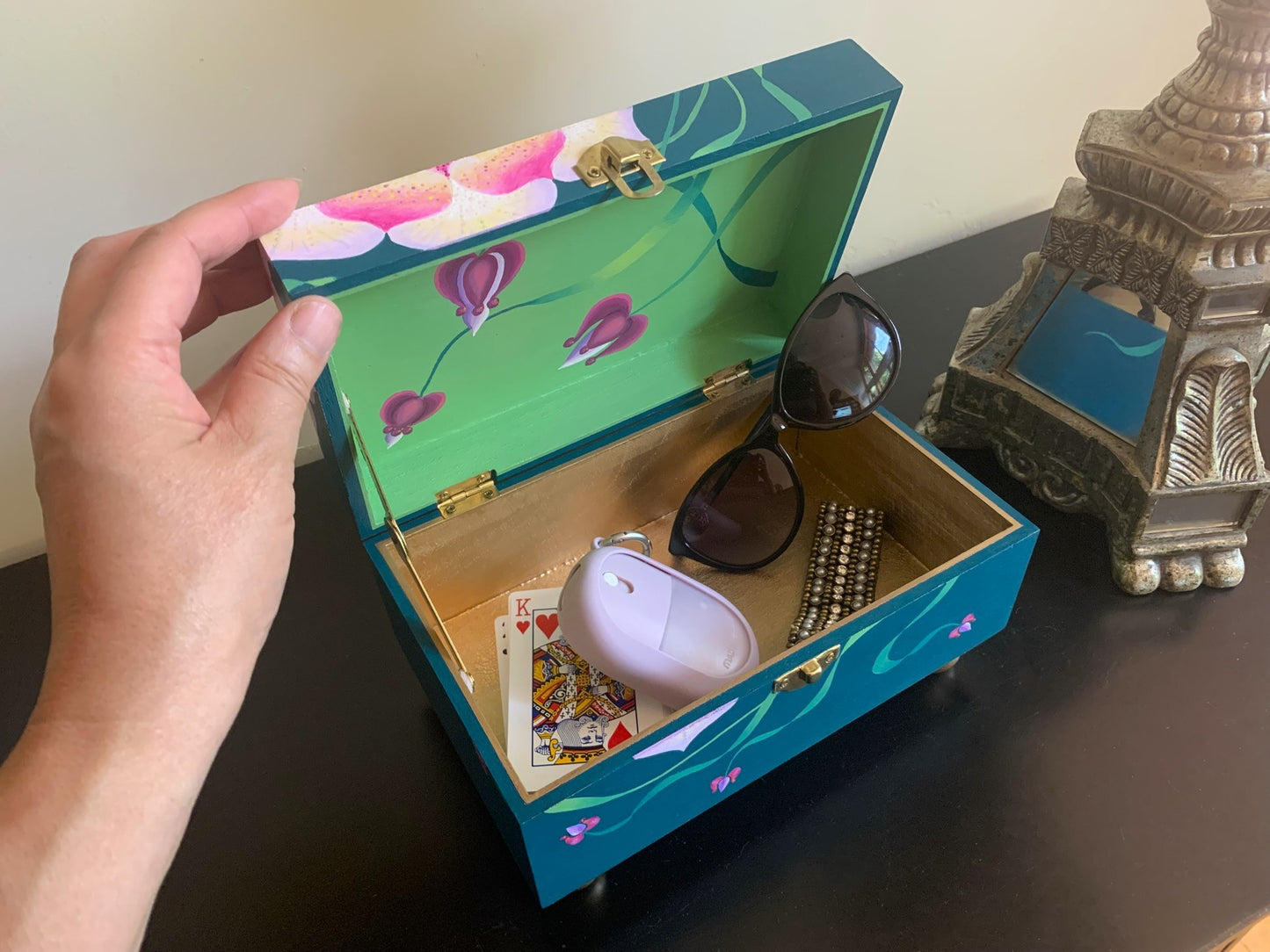 THE GEMIMA  Hand-Painted Heirloom Keepsake Box — An elegant storage piece for cherished treasures, jewelry, and personal collections