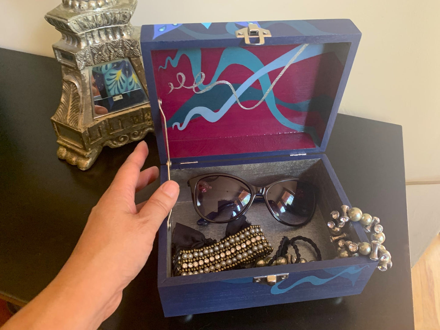 THE NICHOLAS  Hand-Painted Keepsake & Jewelry Box —  Features hidden interior artwork and is perfect for jewelry, sunglasses, and treasured keepsakes